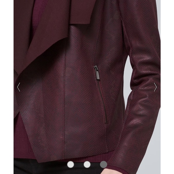 WHBM Cabernet snakeskin faux leather drape jacket. - Picture 3 of 5